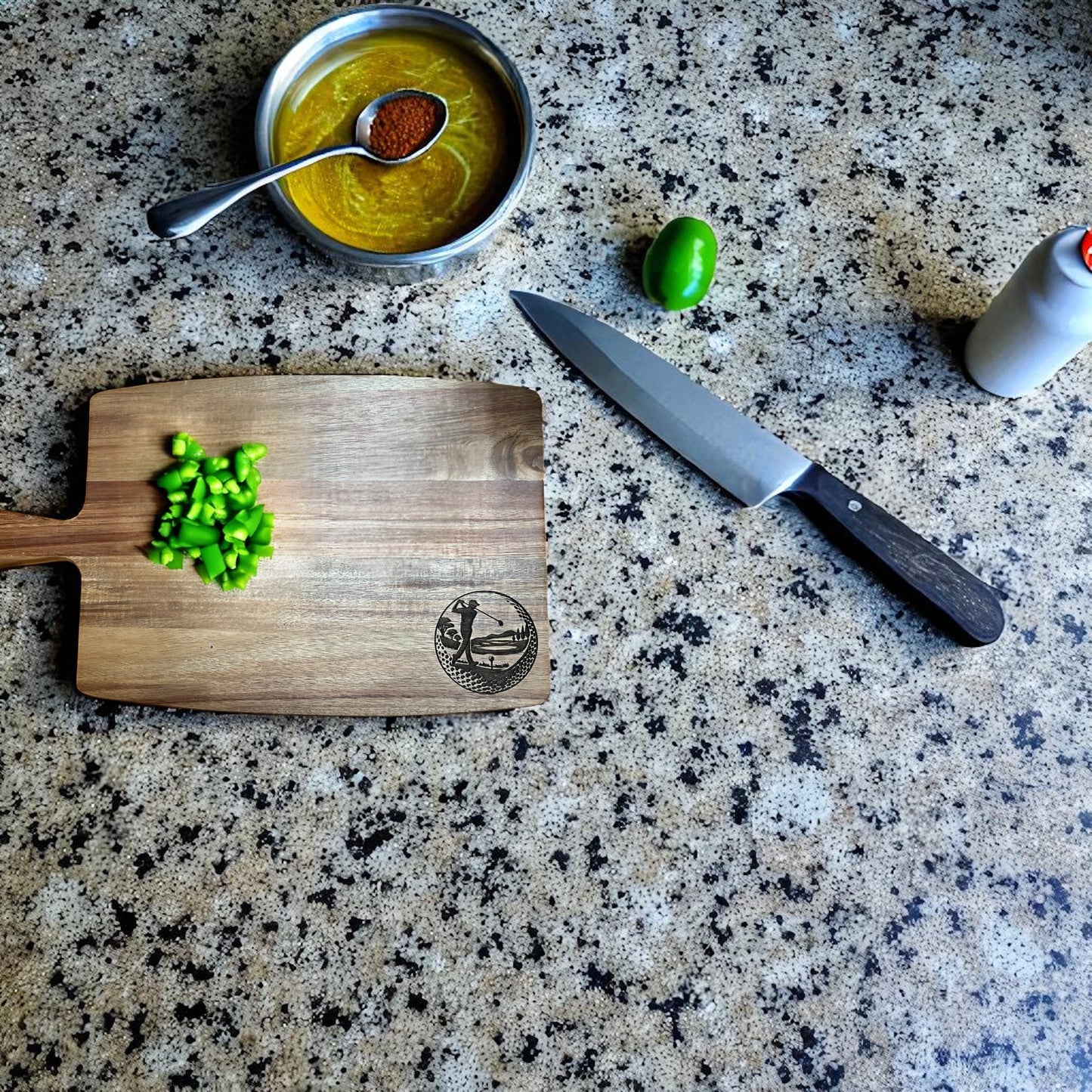 Personalized engraved Acacia Wood Cutting Board with Handle