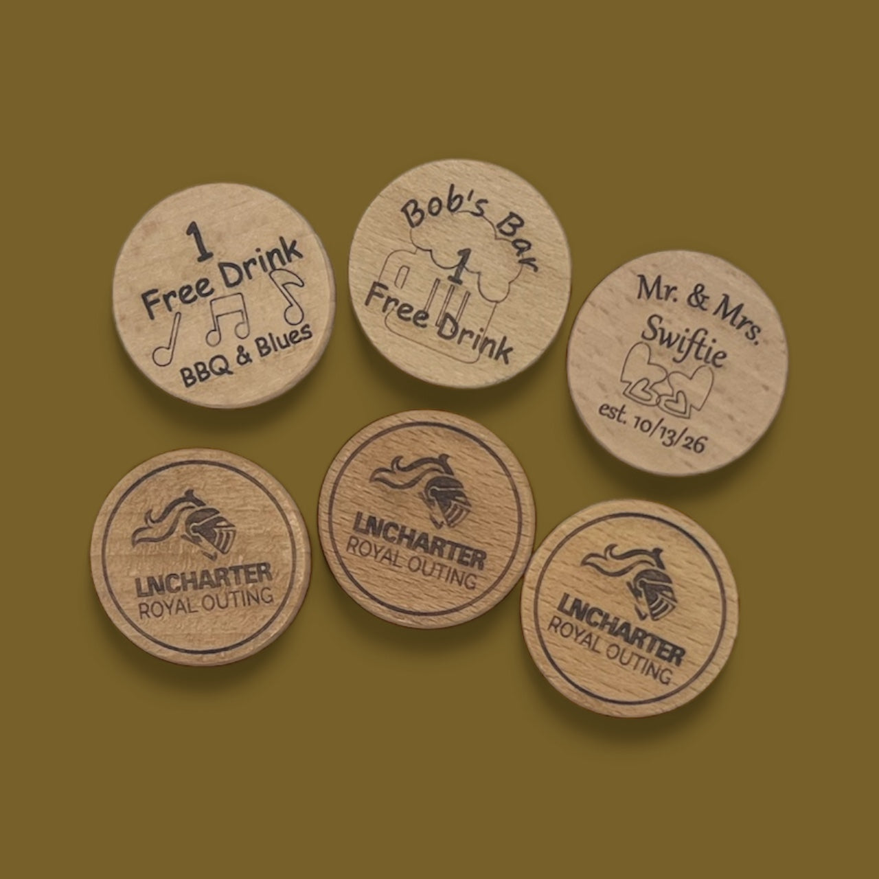 Wedding Token, Drink Token, Charity Token, Custom Wood Token