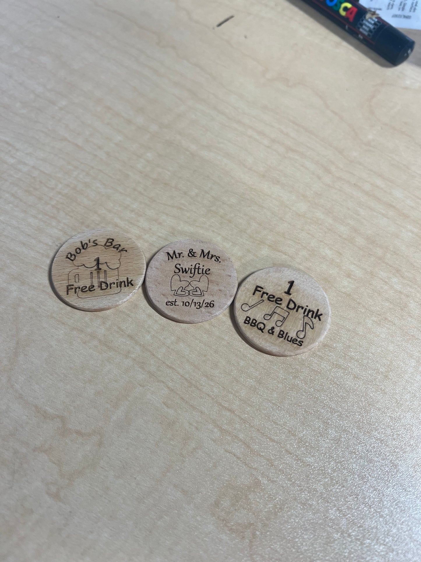 Wedding Token, Drink Token, Charity Token, Custom Wood Token
