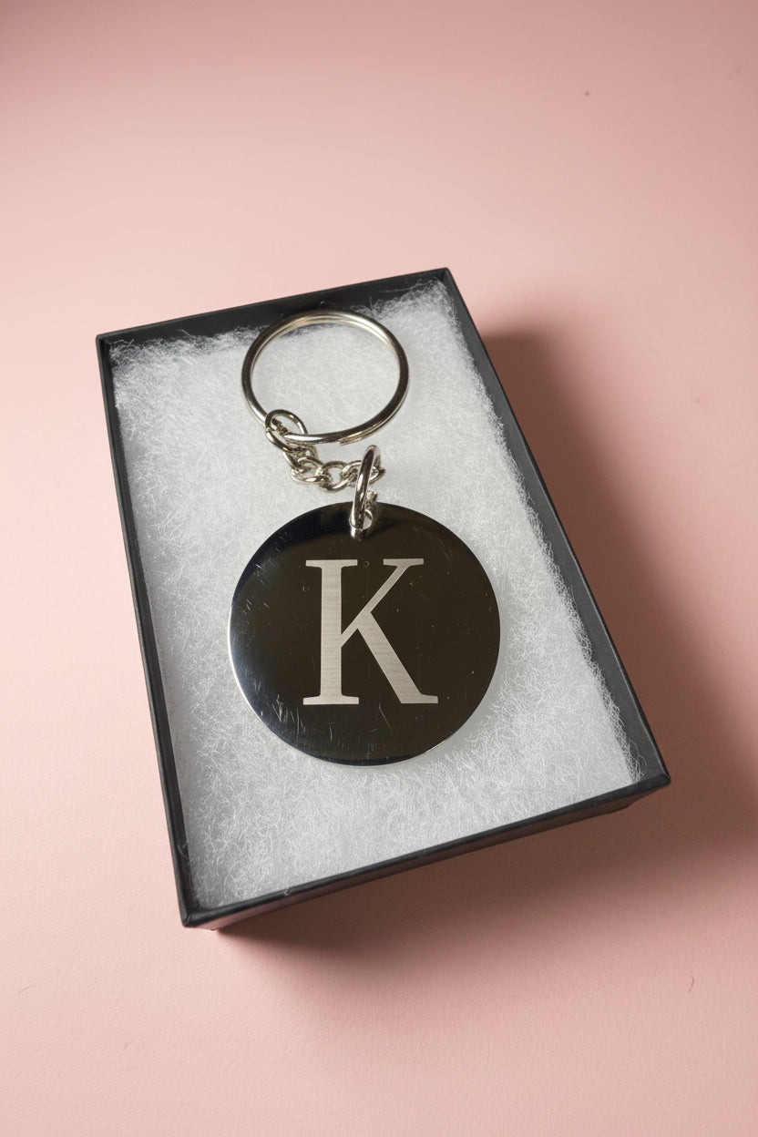 Stainless steel round personalized keychain