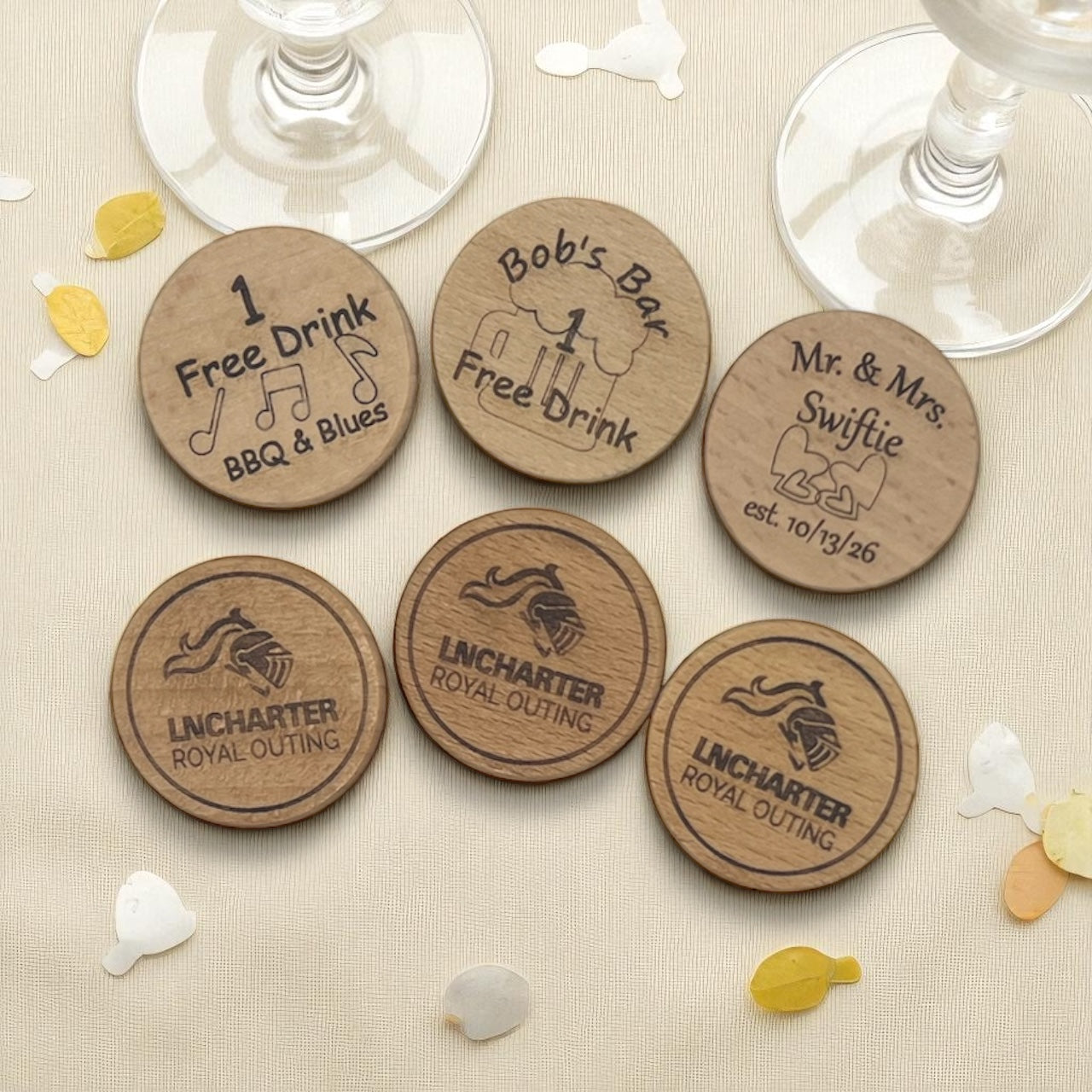 Wedding Token, Drink Token, Charity Token, Custom Wood Token