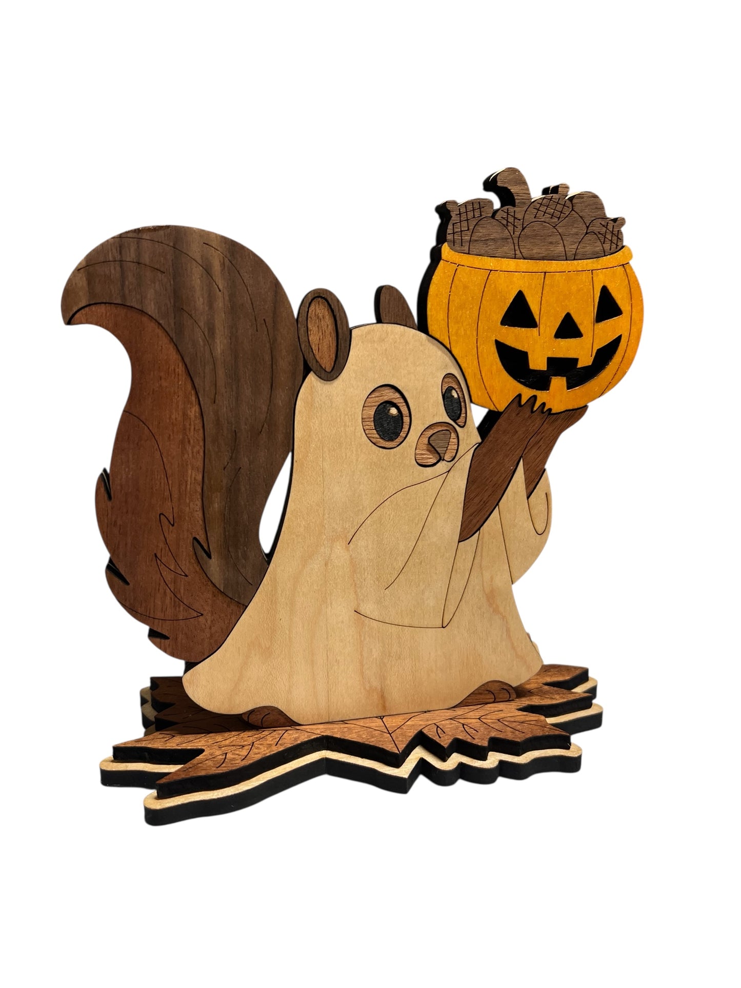 Halloween decor squirrel dressed as ghost shelf sitter