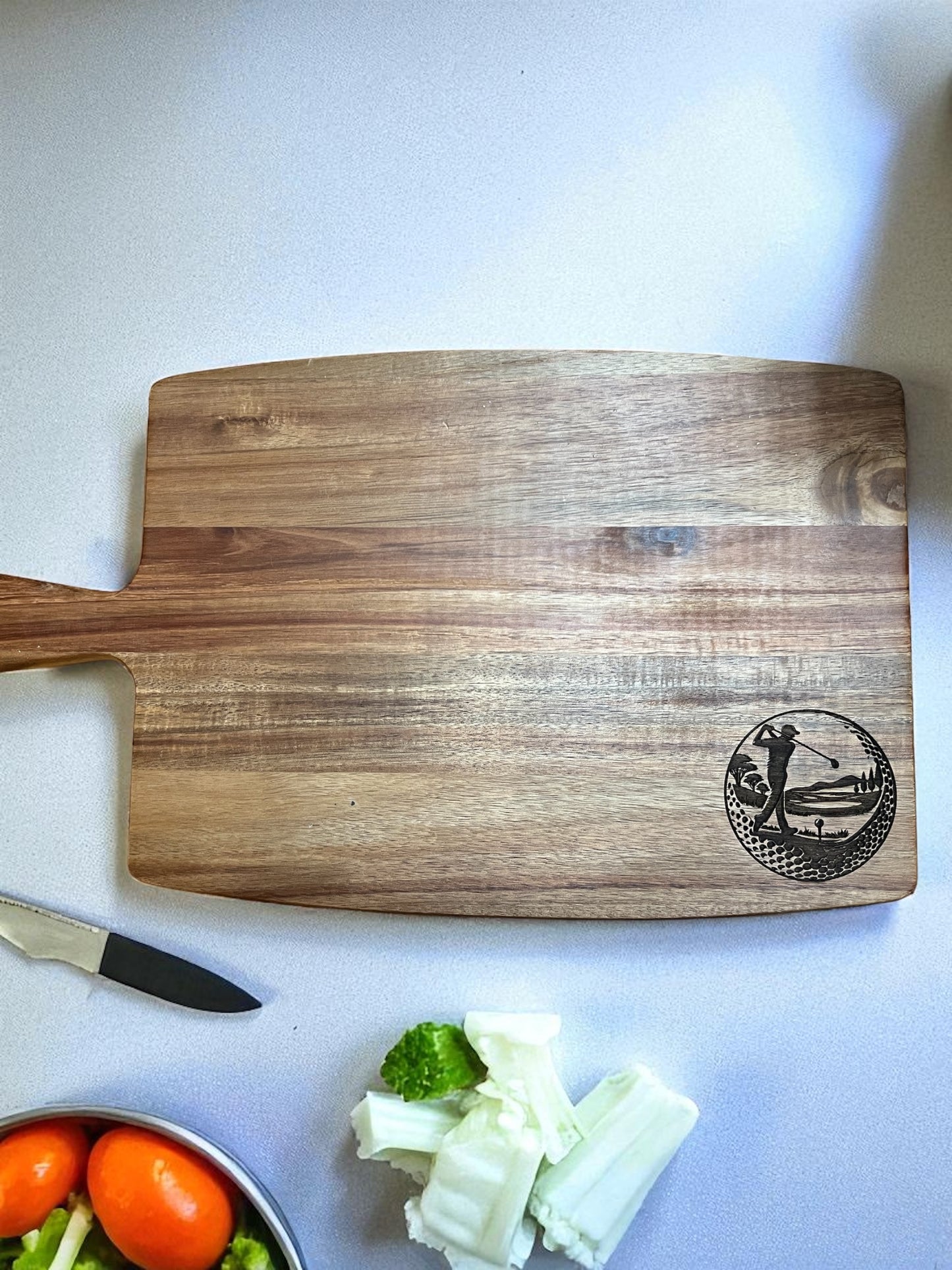 Personalized engraved Acacia Wood Cutting Board with Handle